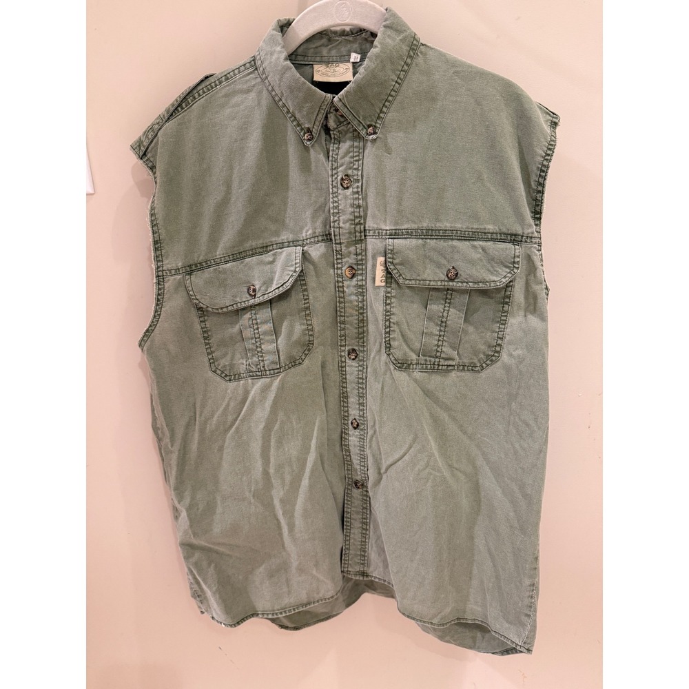 TAG SAFARI‎ Men's Sleeveless Button Up Shirt Green Travel Clothing Size M